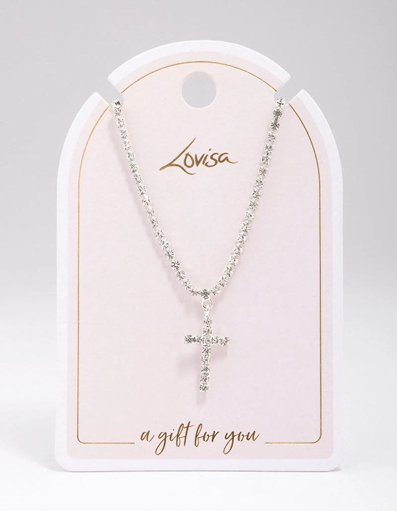 Silver Cup Chain Cross Pendant Necklace