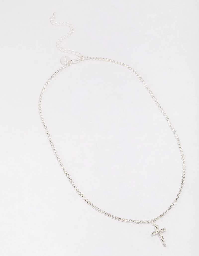 Silver Cup Chain Cross Pendant Necklace