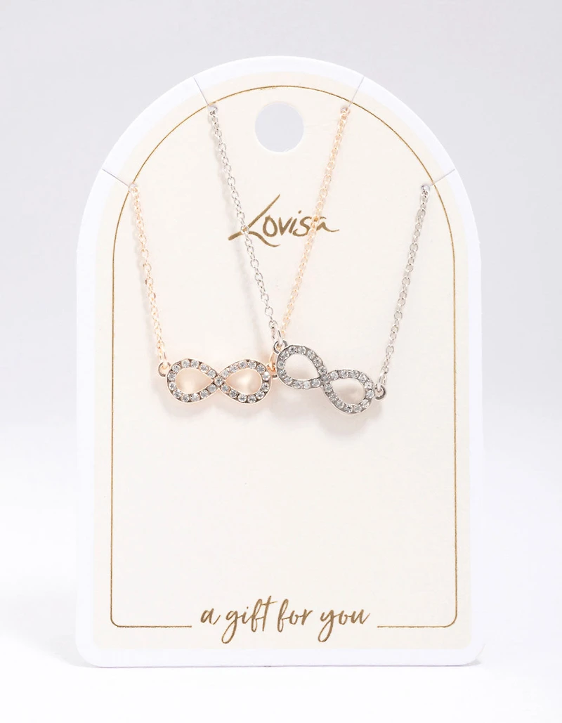 Gold & Silver Infinity Diamante Necklace Pack