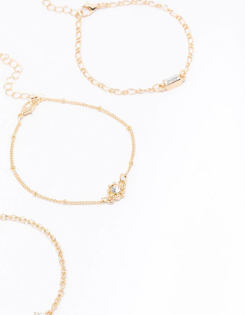 Gold Mixed Stone Diamante Bracelet 3-Pack