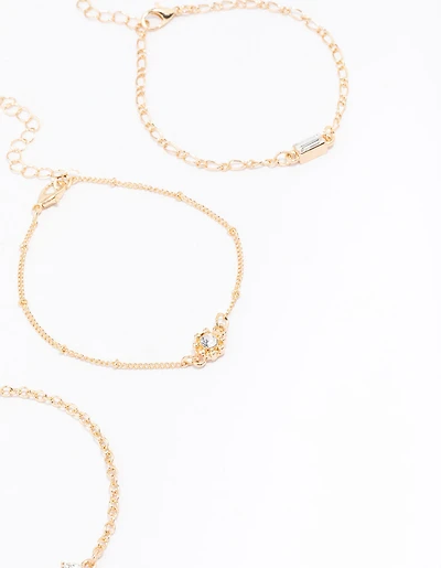 Gold Mixed Stone Diamante Bracelet 3-Pack