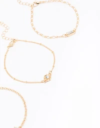 Gold Mixed Stone Diamante Bracelet 3-Pack