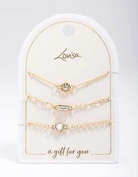Gold Mixed Stone Diamante Bracelet 3-Pack
