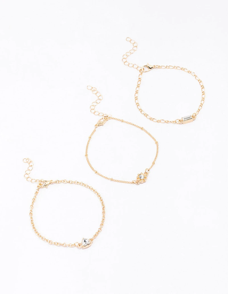 Gold Mixed Stone Diamante Bracelet 3-Pack