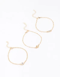 Gold Mixed Stone Diamante Bracelet 3-Pack