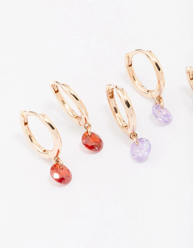 Gold Mixed Cubic Zirconia Crystal Huggie Hoop Earring 3-Pack