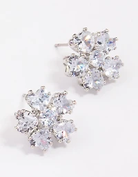 Silver  Cubic Zirconia Small Flower Stud Earrings