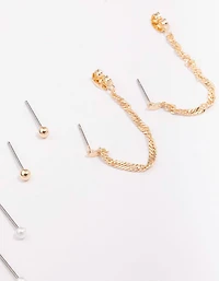 Gold Mixed Chain & Drop Earring 4-Pack
