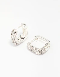 Silver Plated Square Pave Hoop Earrings