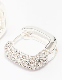 Silver Plated Square Pave Hoop Earrings