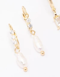 Gold Plated Baguette & Pearl Earring Pack