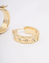 Gold Plated Diamante Celestial Medium Hoop Earrings