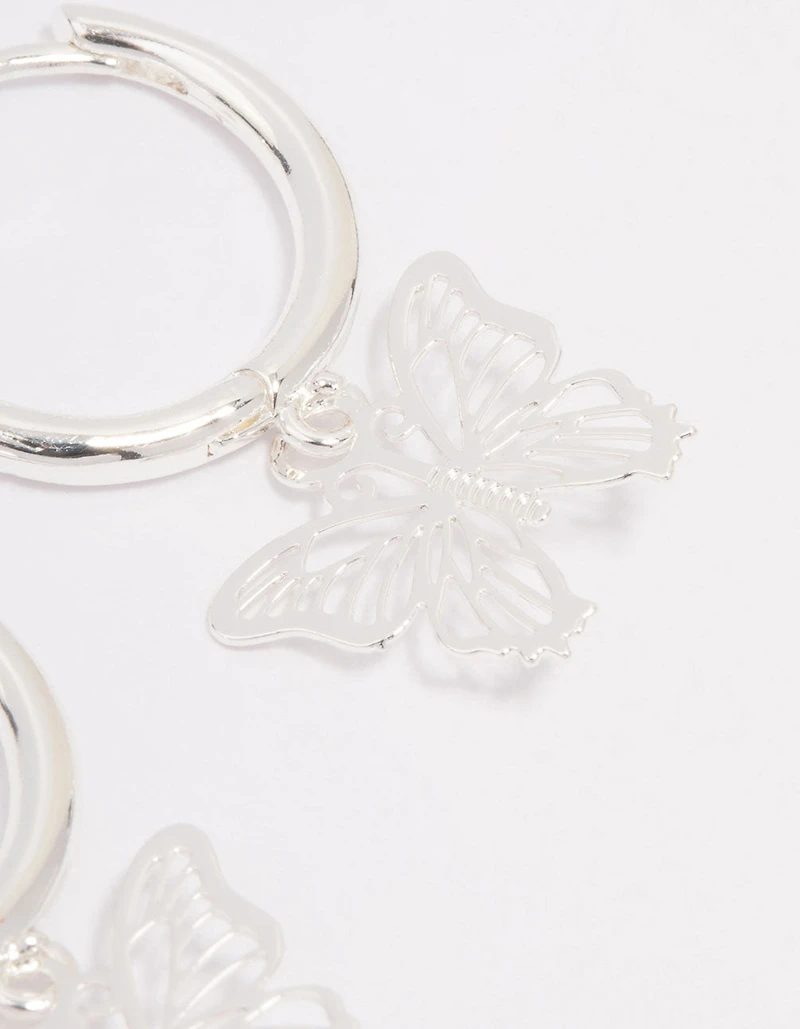 Silver Plated Filigree Butterfly Hoop Earrings