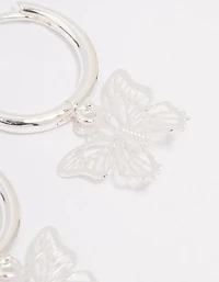 Silver Plated Filigree Butterfly Hoop Earrings