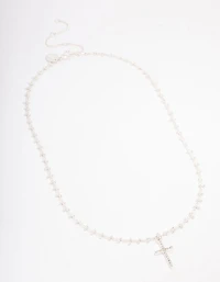 Silver Plated Diamante Cross Ball Link Pendant Necklace