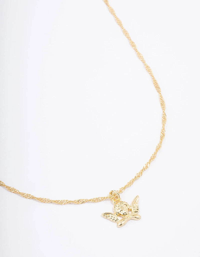Gold Plated Cherub Twisted Chain Pendant Necklace
