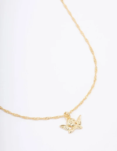 Gold Plated Cherub Twisted Chain Pendant Necklace