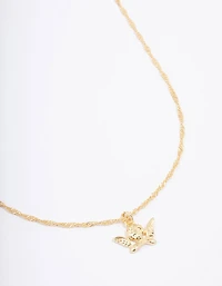 Gold Plated Cherub Twisted Chain Pendant Necklace
