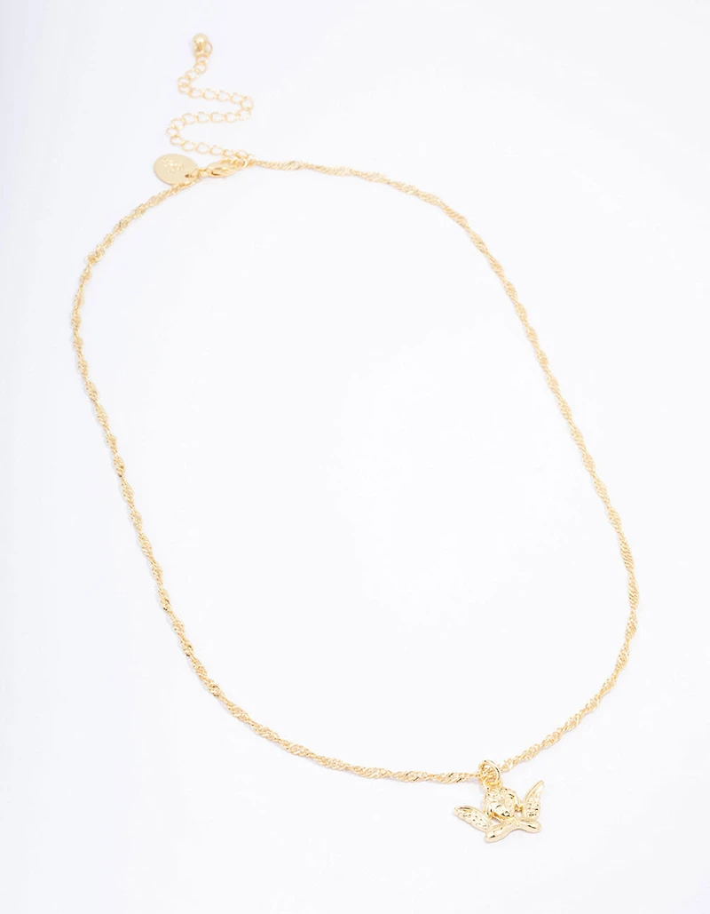 Gold Plated Cherub Twisted Chain Pendant Necklace