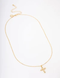 Gold Plated Diamante Round Cross Pendant Necklace