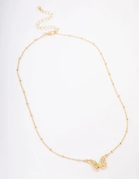 Gold Plated Diamante Filigree Butterfly Pendant Necklace