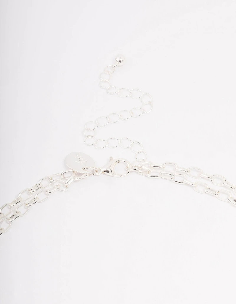 Silver Plated Chunky Cross Layered Necklace