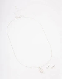 Silver Plated Diamante Signature Coin Necklace & Earring Set