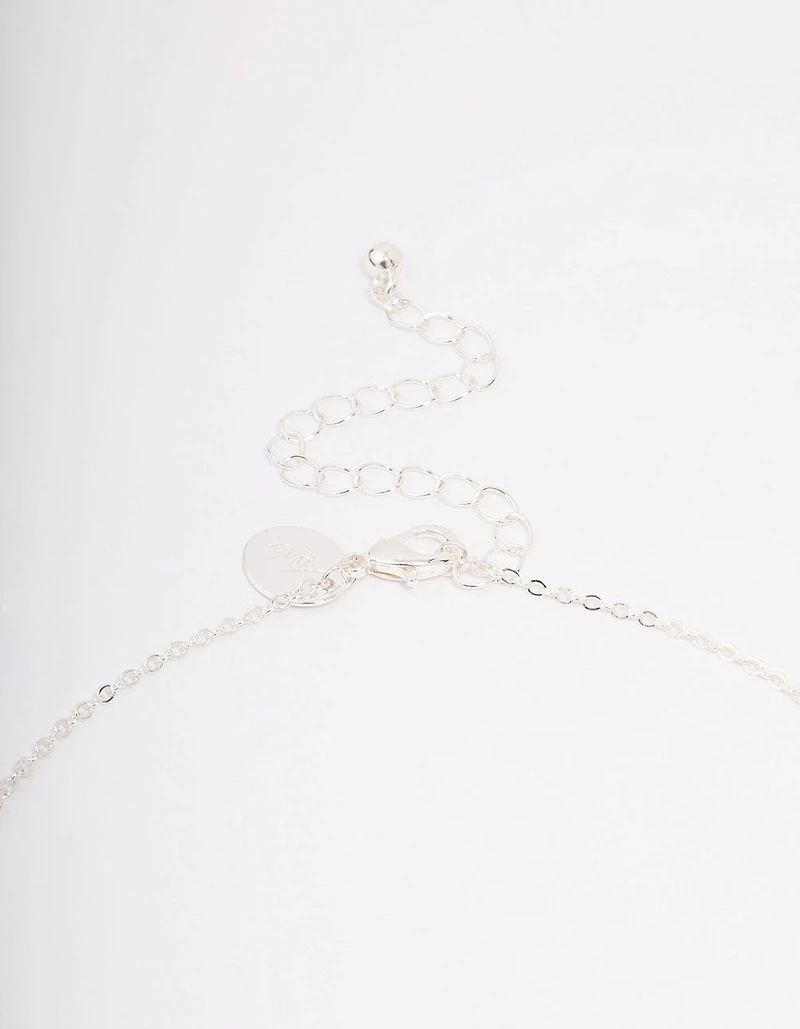 Silver Plated Cubic Zirconia Square Cross Pendant Necklace & Stud Earring Set