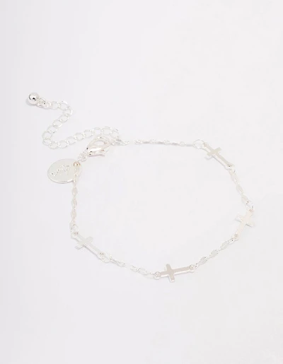 Silver Plated Station Cross Chain Bracelet