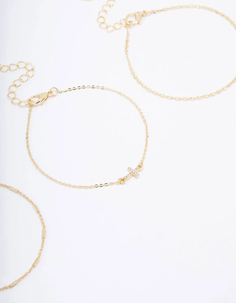 Gold Plated Diamante Cross Bracelet 3-Pack