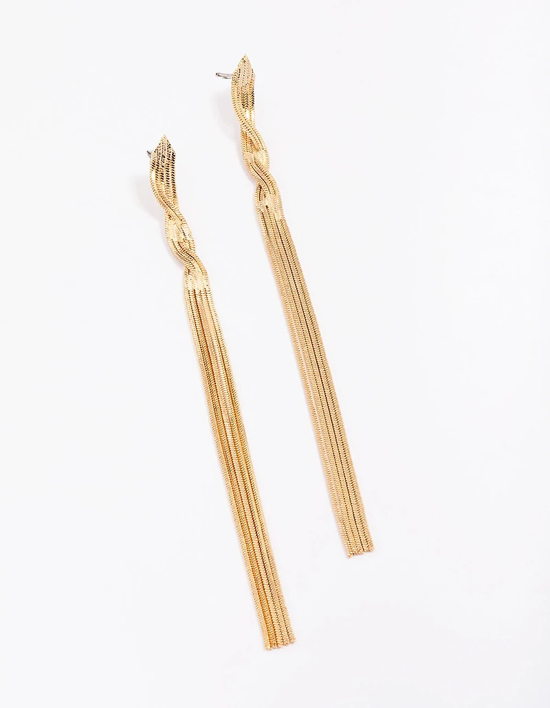 Gold Twisted Cup Chain Drop Earrings