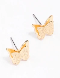 Gold Sandblast Butterfly Stud Earrings