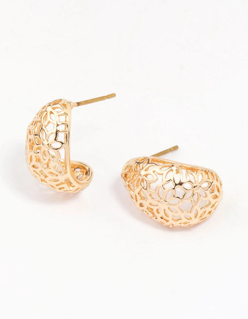 Gold Intricate Cut-Out Teardrop Hoop Earrings