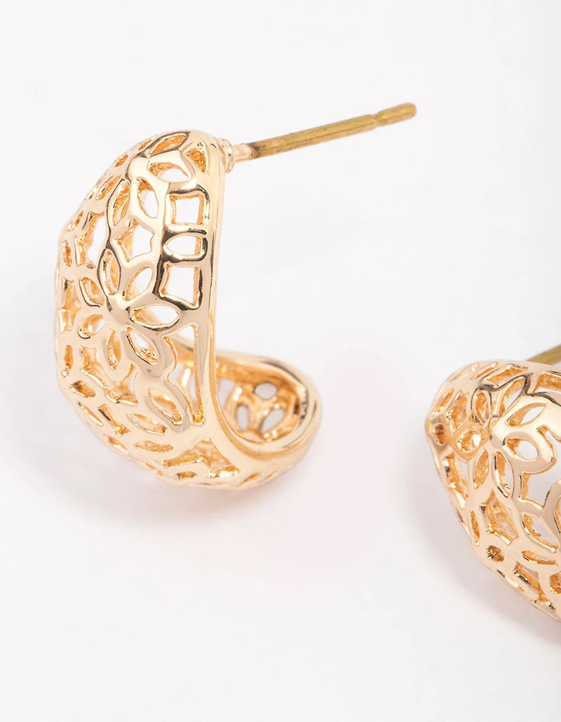 Gold Intricate Cut-Out Teardrop Hoop Earrings