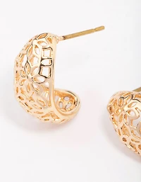 Gold Intricate Cut-Out Teardrop Hoop Earrings