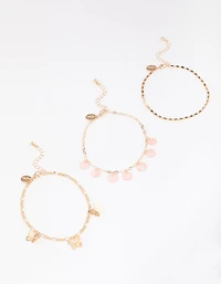 Gold Genuine Shell Butterfly Anklets 3-Pack