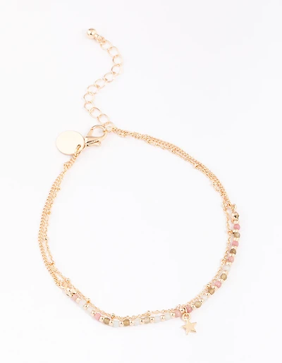 Gold Mixed Semi-Precious Layered Anklet
