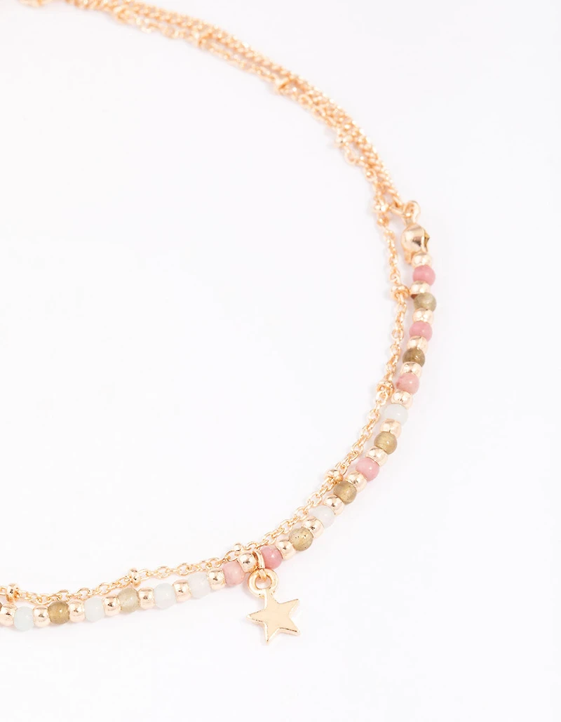 Gold Mixed Semi-Precious Layered Anklet