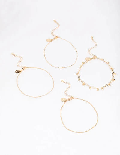 Gold Mixed Chain Anklet 4-Pack