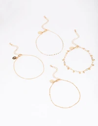 Gold Mixed Chain Anklet 4-Pack