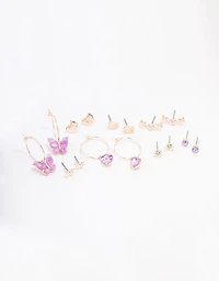 Rose Gold Heart & Butterfly Earring 8-Pack