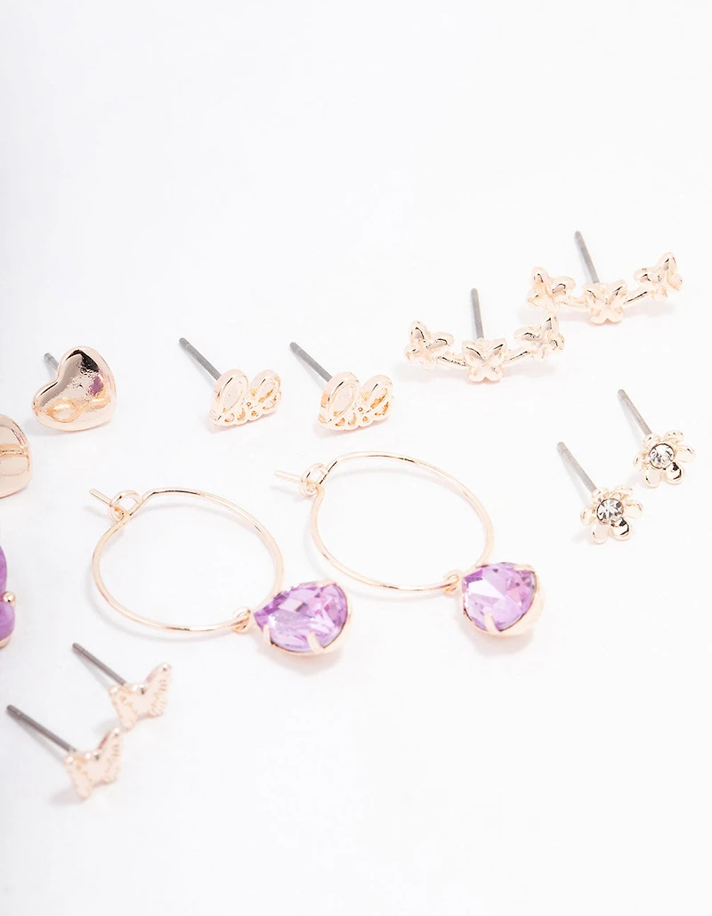Rose Gold Heart & Butterfly Earring 8-Pack