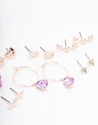 Rose Gold Heart & Butterfly Earring 8-Pack