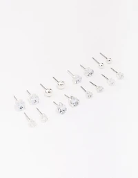Silver Mixed Diamante Shape Earring 8-Pack