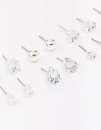 Silver Mixed Diamante Shape Earring 8-Pack