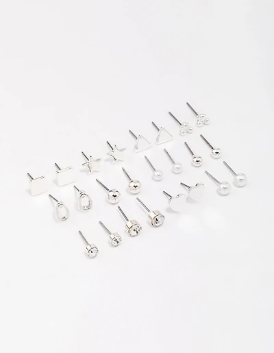 Silver Mixed Stud Earring 12-Pack