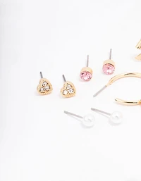 Gold Bow Flower & Pearl Earring 8-Pack