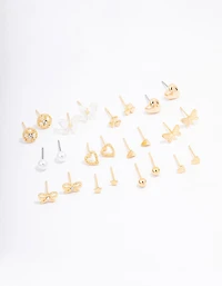 Gold Butterfly Stud Earrings 12-Pack