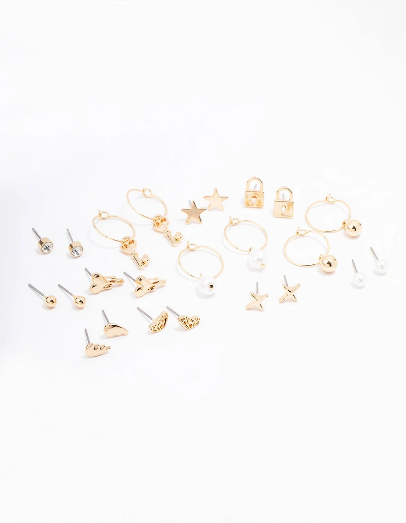 Gold Pearl Drip Heart Earring 12-Pack