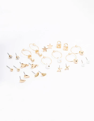 Gold Pearl Drip Heart Earring 12-Pack